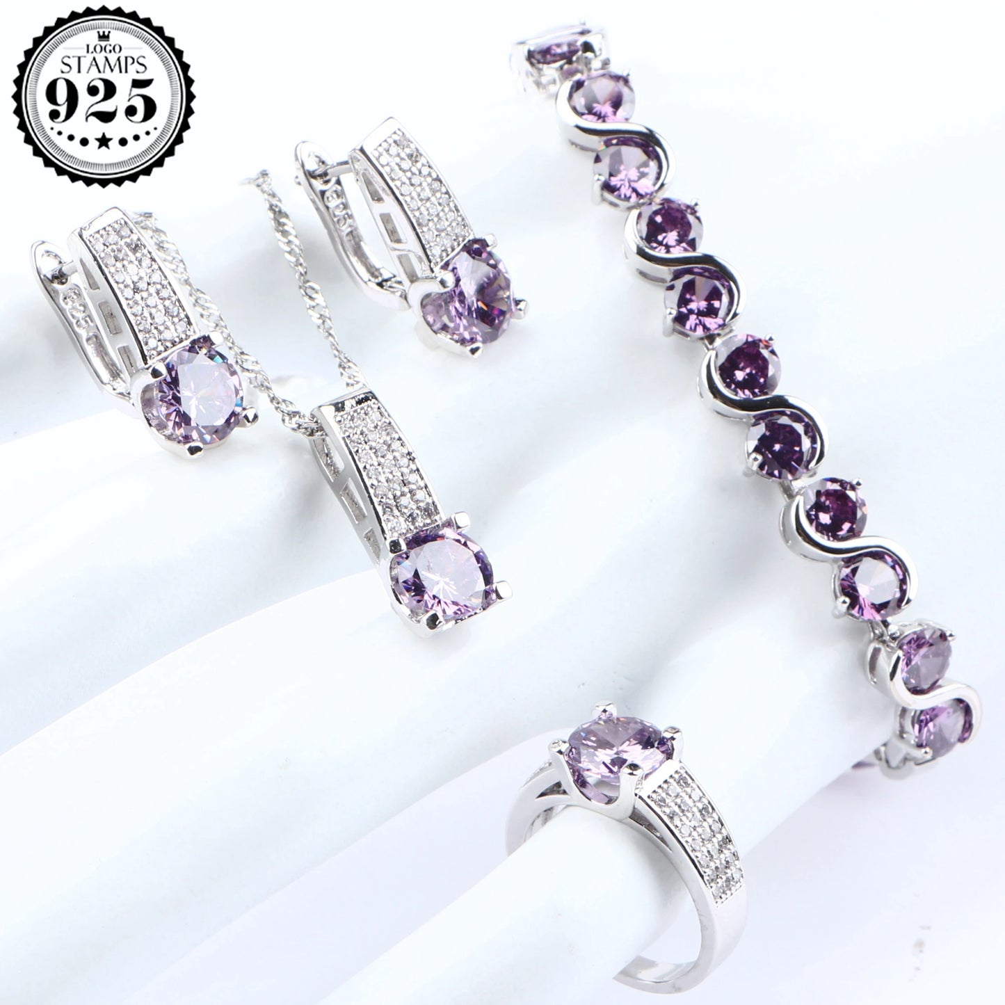 DUOBEIDUO Set 4-delar 925 Sterling Silver, Zircon & Topaz