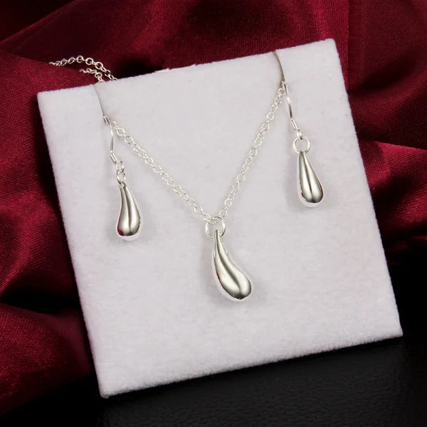 Set i 925 Sterling Silver, Waterdrop Halsband & Örhängen