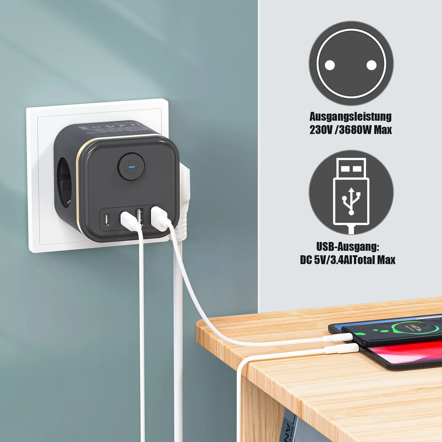 PowerCube 3Ac+2USB+2Type-C