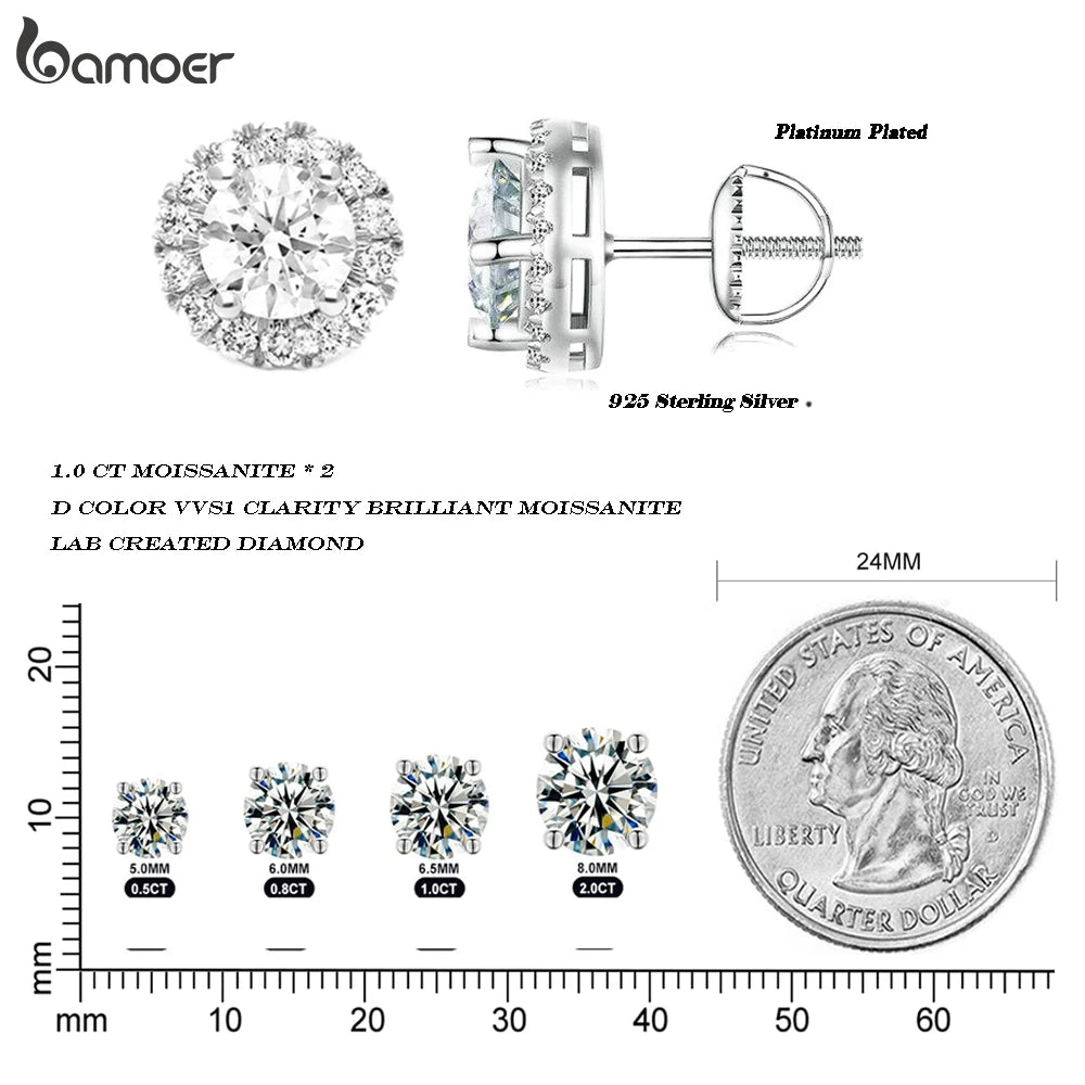 BAMOER Örhängen Halo 1ct Moissanite