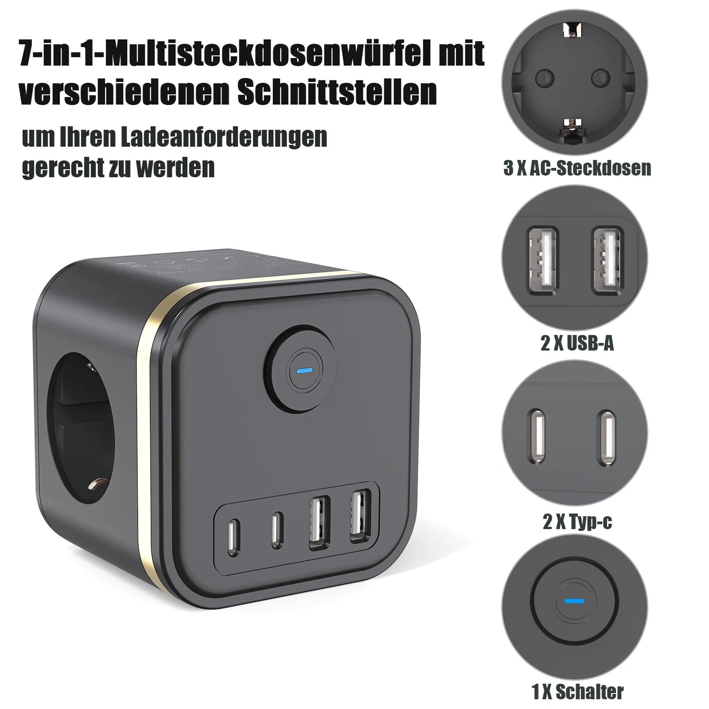 PowerCube 3Ac+2USB+2Type-C