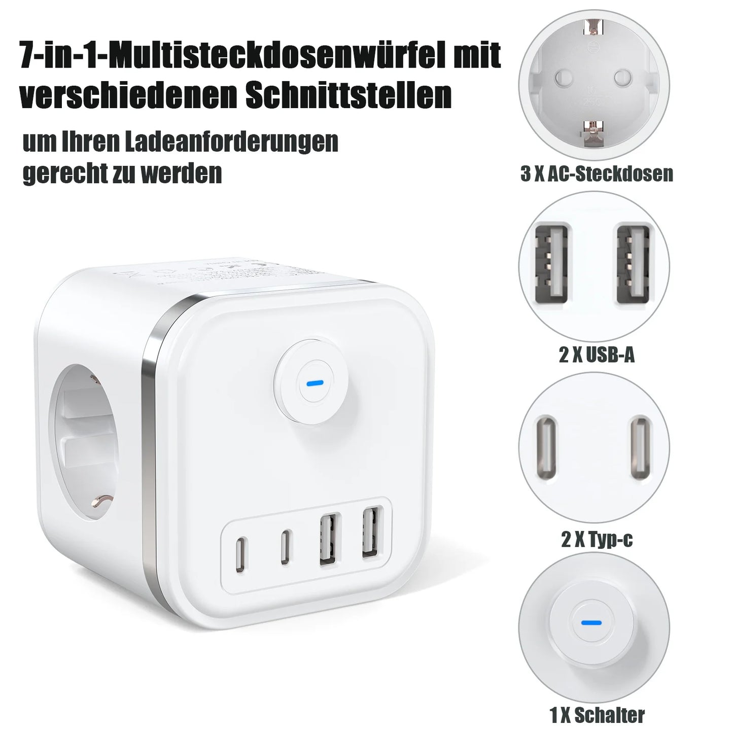 PowerCube 3Ac+2USB+2Type-C